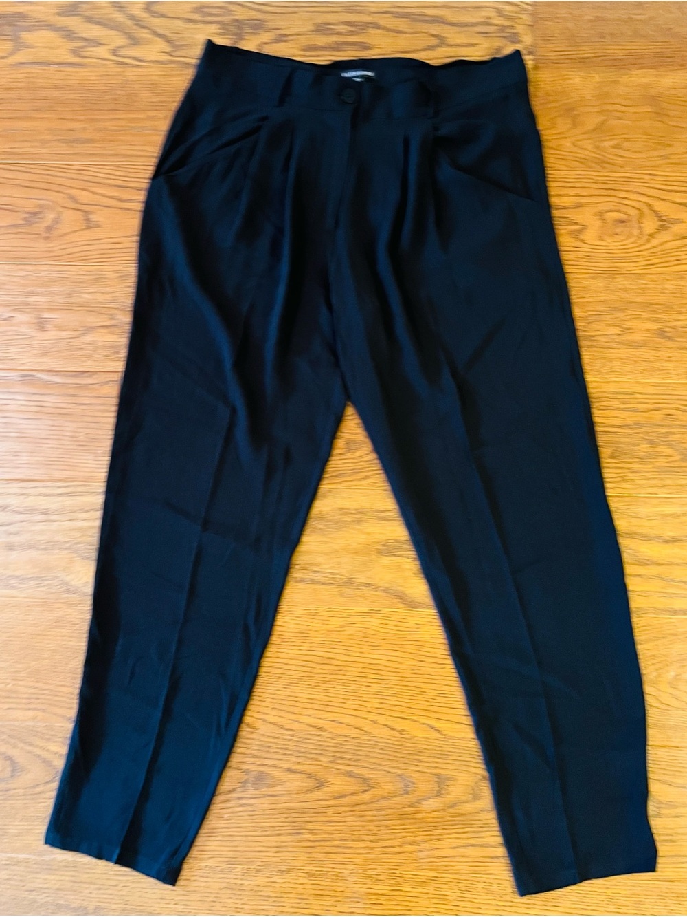 Eileen Fisher Silk Black Pleated Tapered Trousers